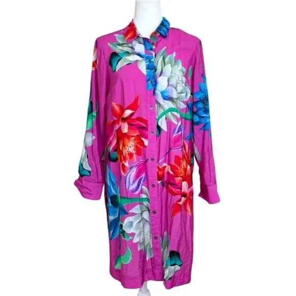 Maeve Anthropolgie Tunic Button-Down Floral Shirt Pink Womens Size S - Picture 2 of 10